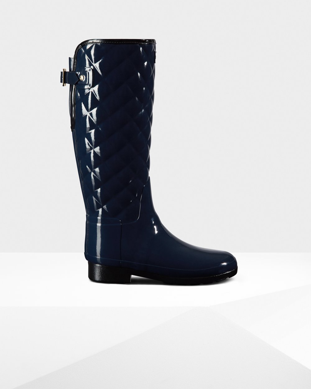 Womens Hunter Tall Rain Boots Navy - Refined Adjustable Quilted Gloss - 1469587-PH